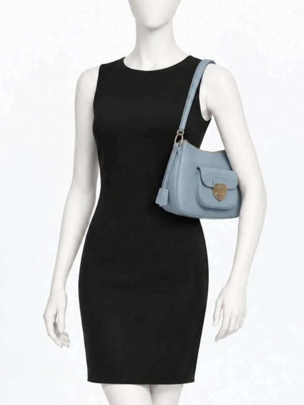 Prada Saffiano Lux Light Blue Leather Shoulder Bag Hobo Purse